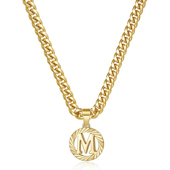 Jewelry - Gold Initial Necklace,14K Gold Plated Round Letter Pendant Hollow Capital Monogr